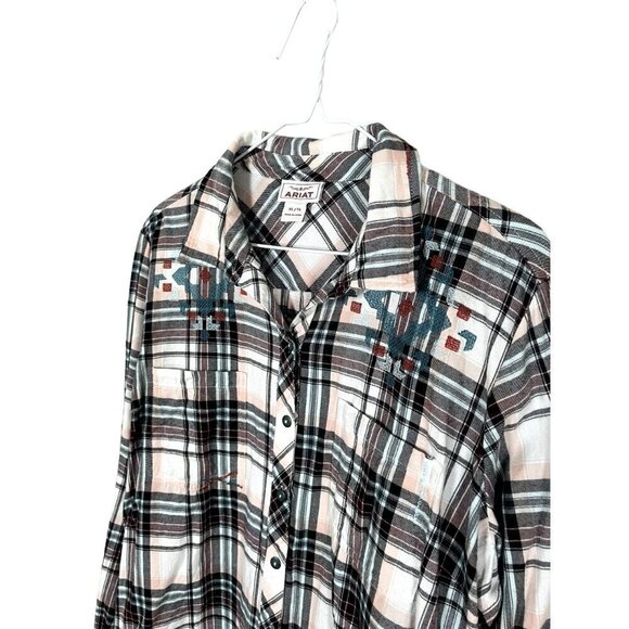 Ariat Plaid Top XL Black Western Cowgirl Rodeo Country Concert Rustic Honky Tonk - Picture 6 of 11